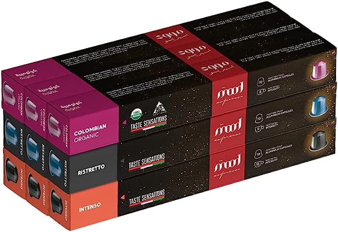 Nespresso Compatible Aluminium Capsules (90 Caps) - Intenso, Ristretto, Organic Colombian