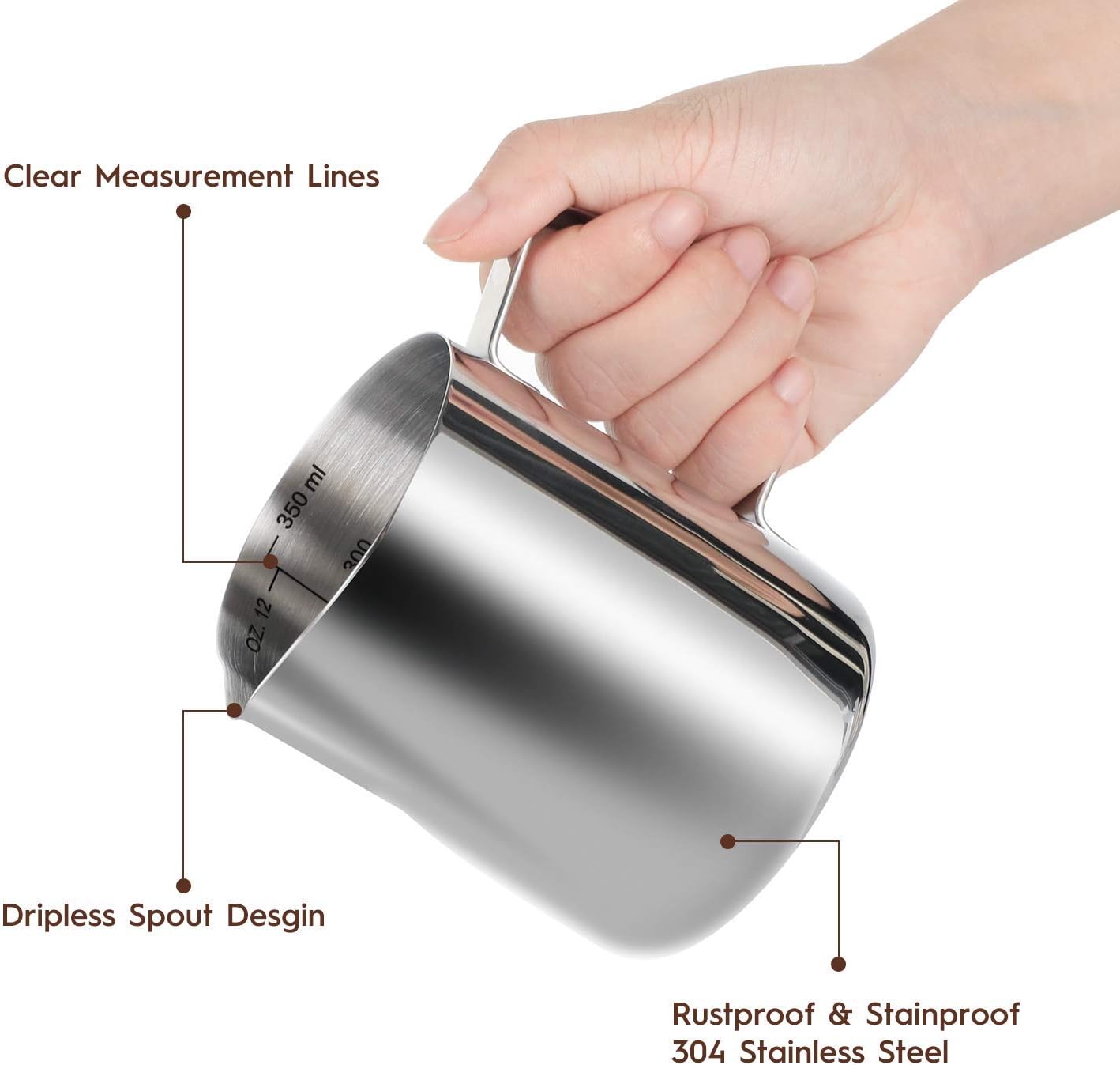 12oz Stainless Steel Coffee Milk Frothing Jug For Dripless Latte Art