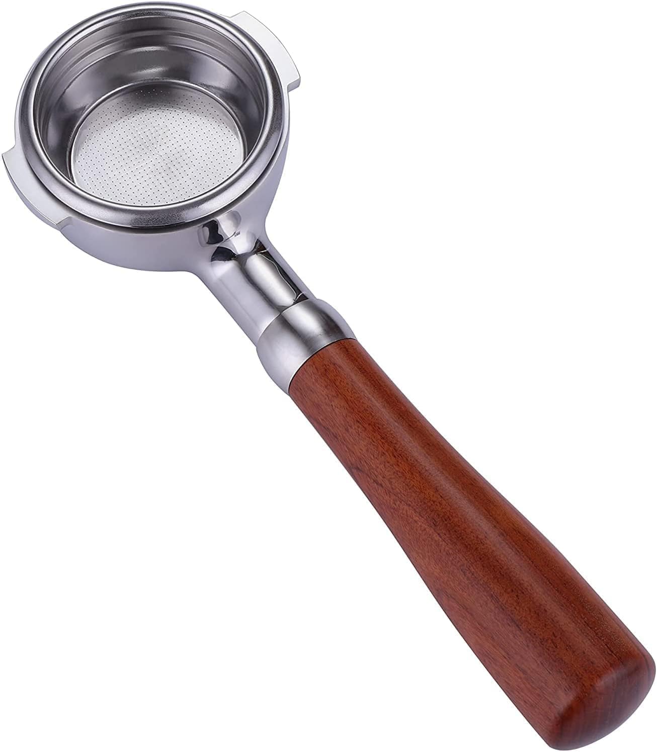 58mm Bottomless Portafilter for E61 Espresso Machines - Stainless Steel Naked Filter with Wooden Handle & Coffee Basket