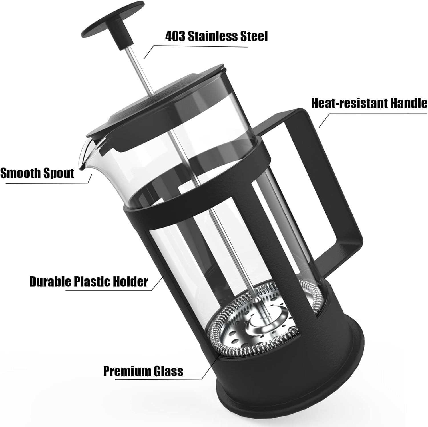 French Press Coffee and Tea Maker 1000ML, Borosilicate Glass Coffee Press, Stainless Steel Filter, Durable and Heat Resistant
