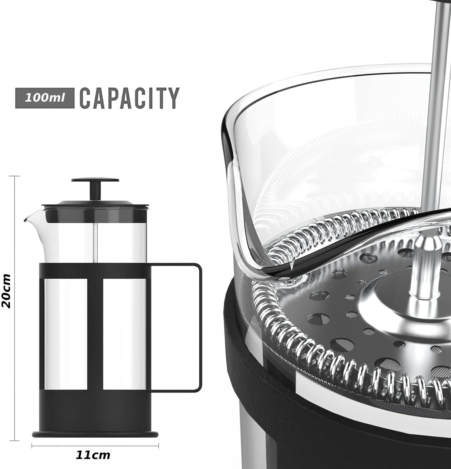 French Press Coffee and Tea Maker 1000ML, Borosilicate Glass Coffee Press, Stainless Steel Filter, Durable and Heat Resistant