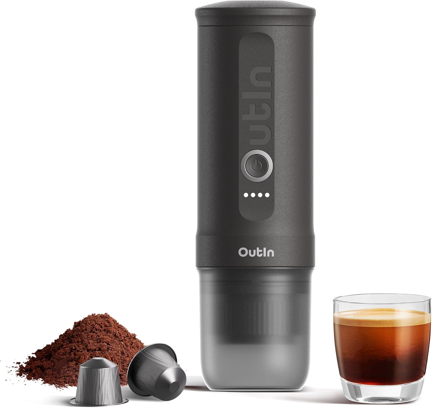 Outin Nano Portable Electric Espresso Maker: Self-Heating, USB-C , 7500mAh Battery - Perfect with Mood Espresso Capsules