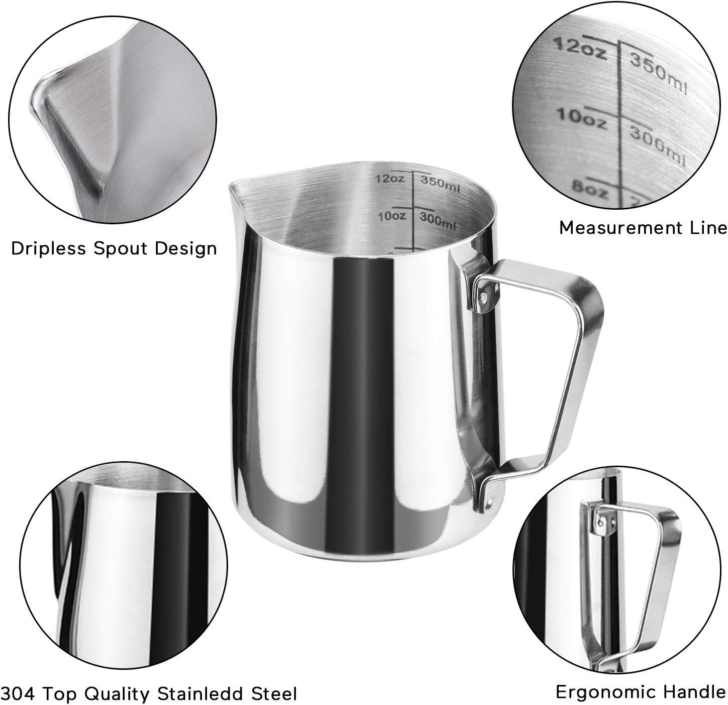 12oz Stainless Steel Coffee Milk Frothing Jug For Dripless Latte Art