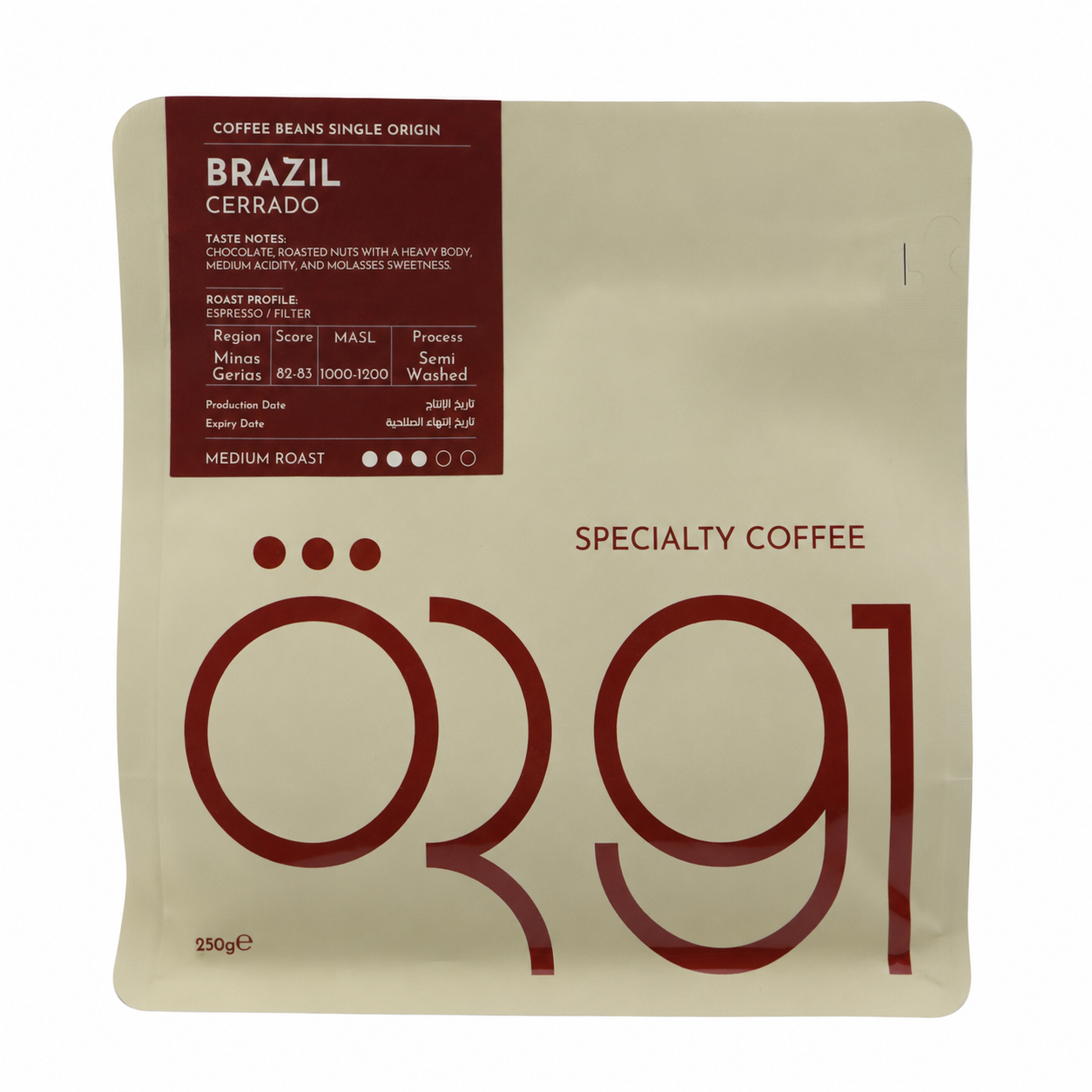 OR91 Brazil Cerrado Single Origin Coffee Beans – Medium Roast Espresso Coffee with Chocolate & Nut Notes