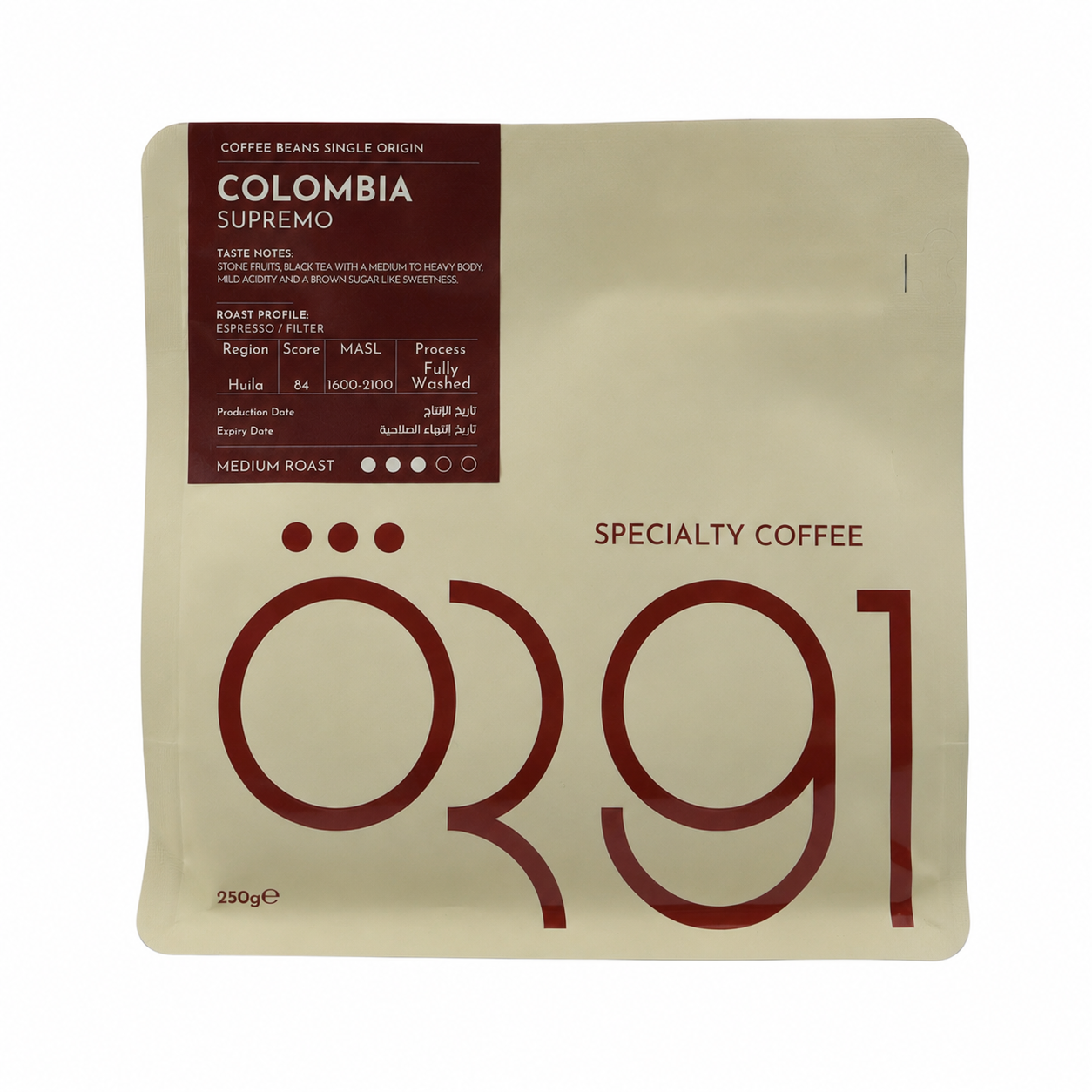 OR91 Colombia Supremo Specialty Coffee Beans – Medium Roast Single Origin Espresso Coffee