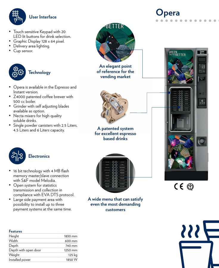 Necta Opera: High-Capacity Automatic Coffee Vending Machine With Advanced User-Friendly Interface