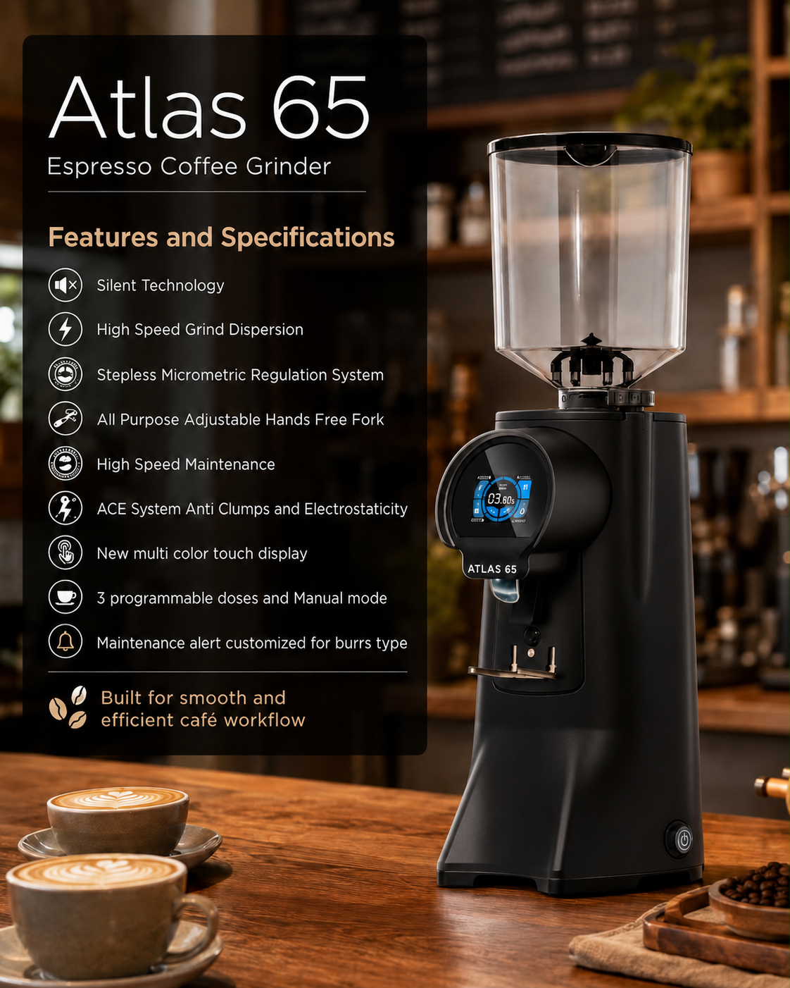 Eureka Atlas 65B Commercial Coffee Grinder – Matte Black, 65mm Flat Burrs