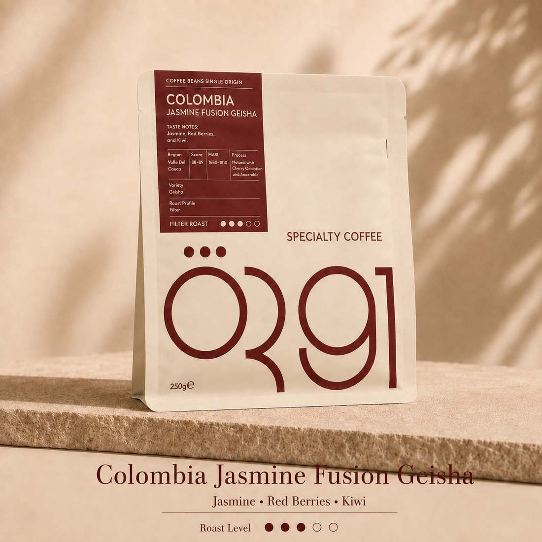 OR91 Colombia Jasmine Fusion Geisha Specialty Coffee Beans, Filter Roast, Limited edition