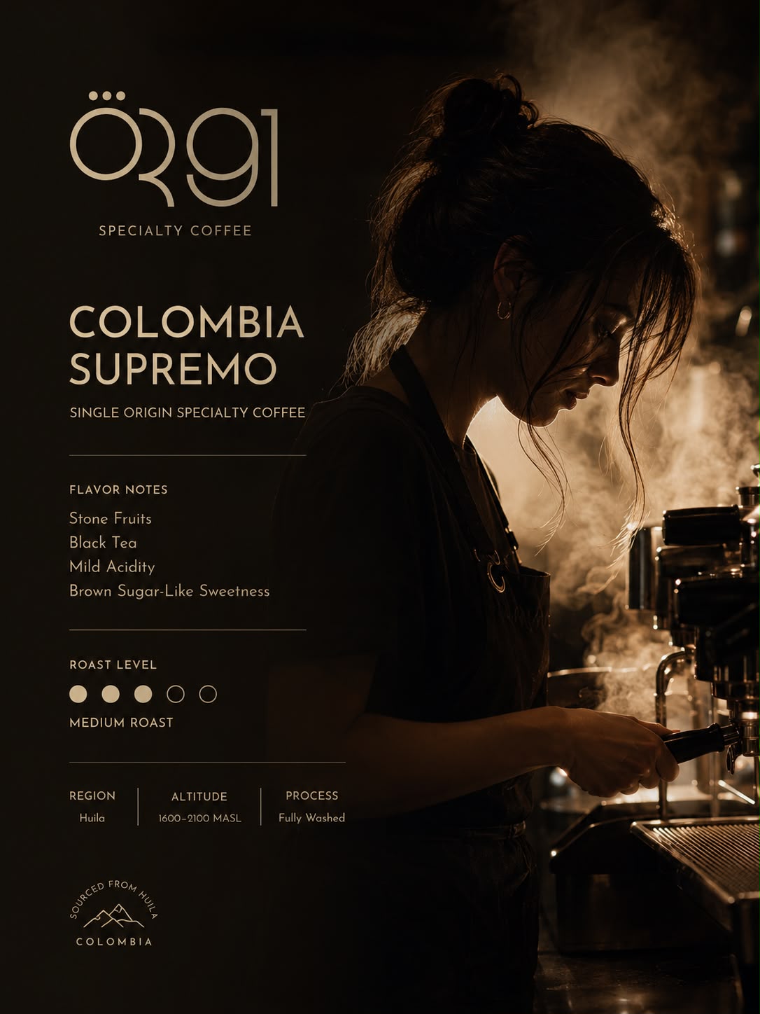 OR91 Colombia Supremo Specialty Coffee Beans, Medium Roast