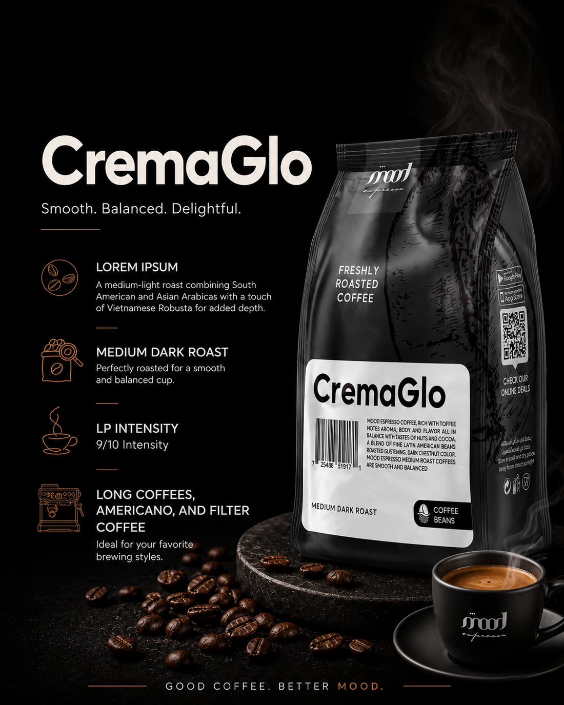 CreaGlo Coffee Beans, Medium-Light Roast, 1kg