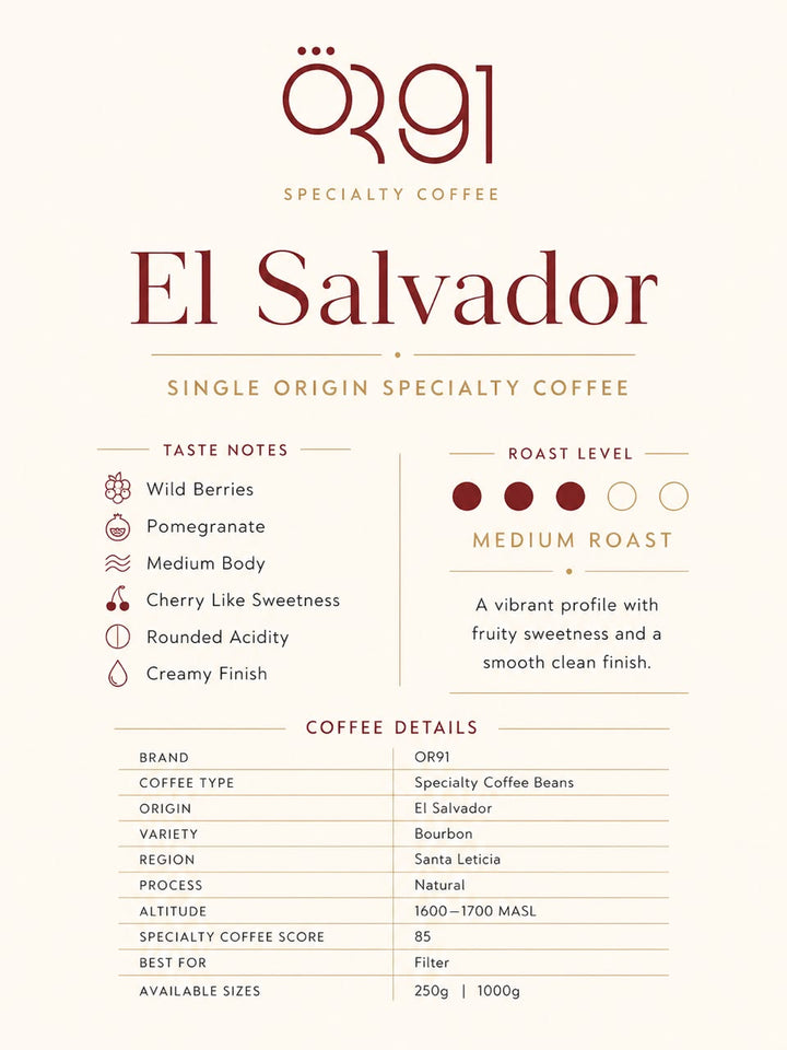 OR91 El Salvador Specialty Coffee Beans, Medium Roast