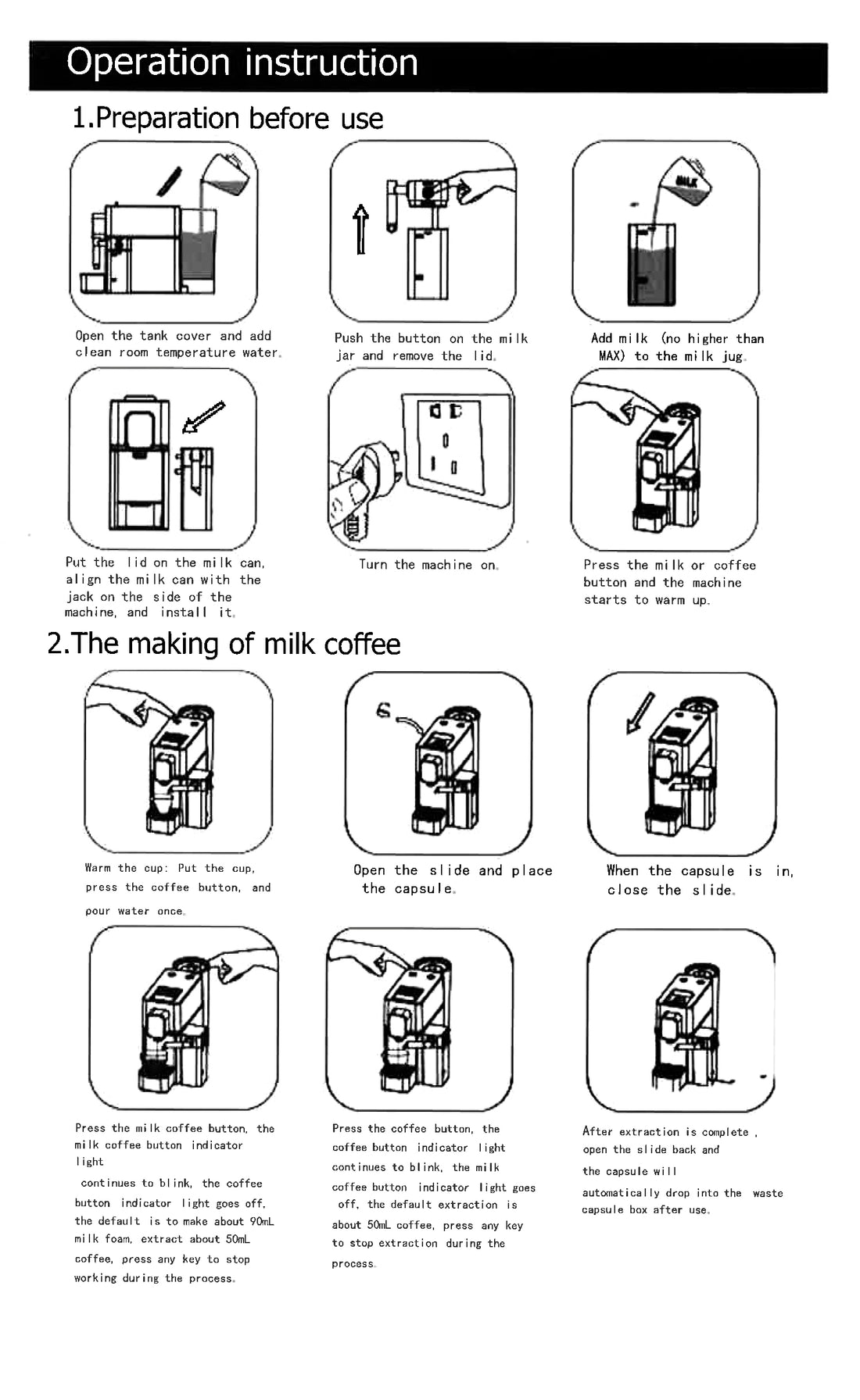 coffee machine-Seaver SV826 - Milk Function Capsule Coffee Maker-Seaver SV826 -coffee machine with milk frother, operation instruction 