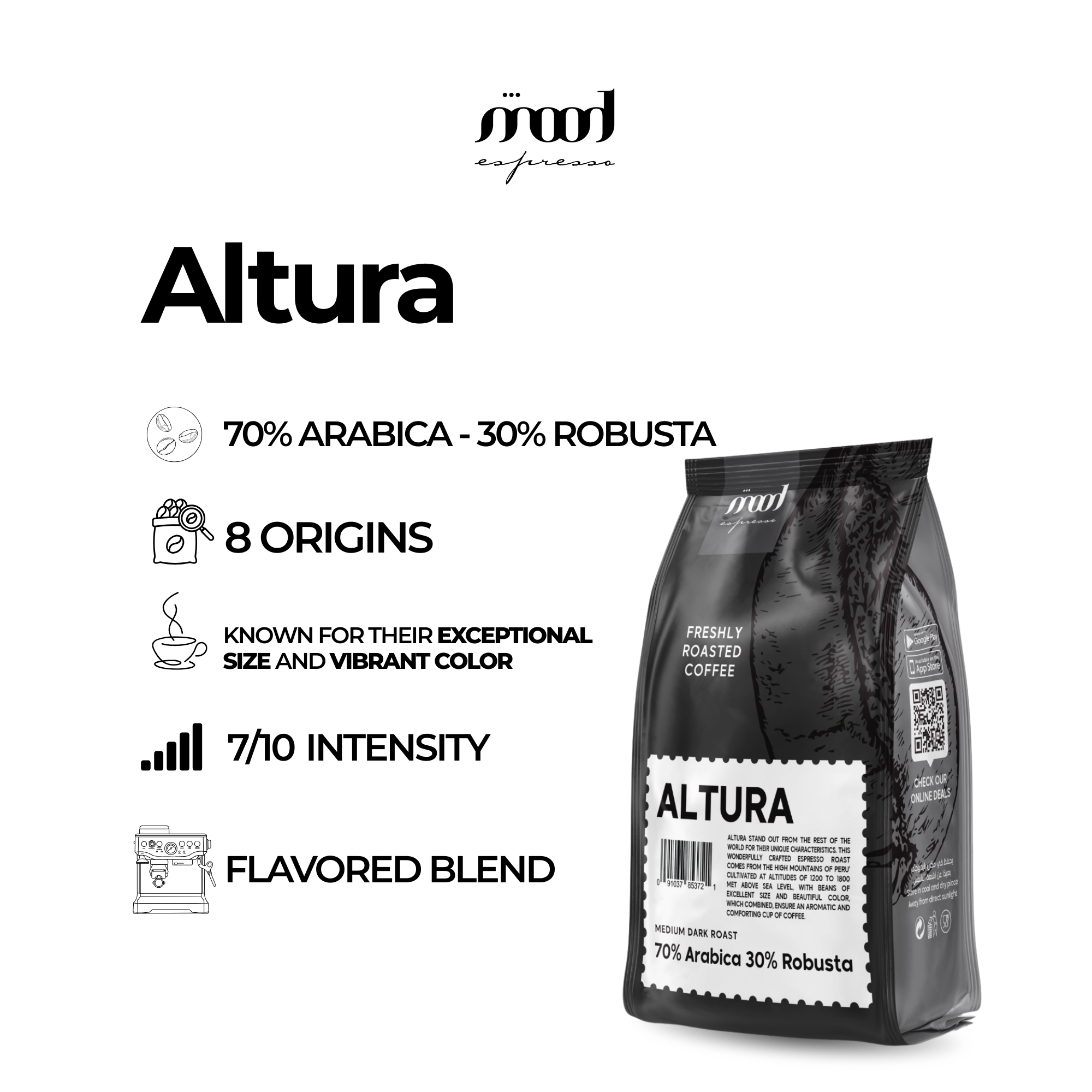 Mood Espresso Roasted Coffee Beans - Altura 1000 g