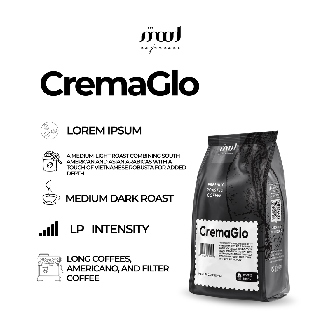Mood Espresso Roasted Coffee Beans - CremaGlo 1000 g
