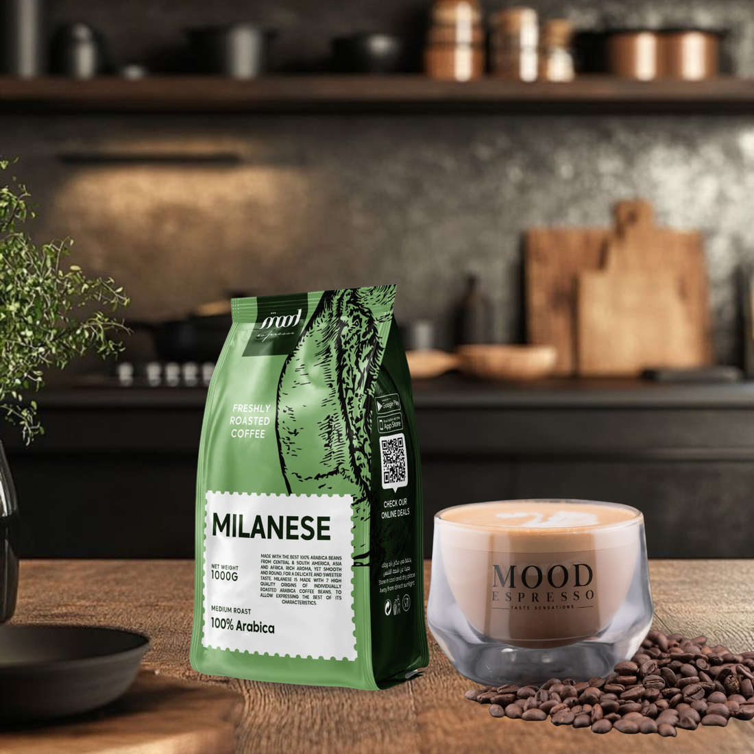 Mood Espresso Roasted 100% Arabica Coffee Beans - Milanese 1000 g