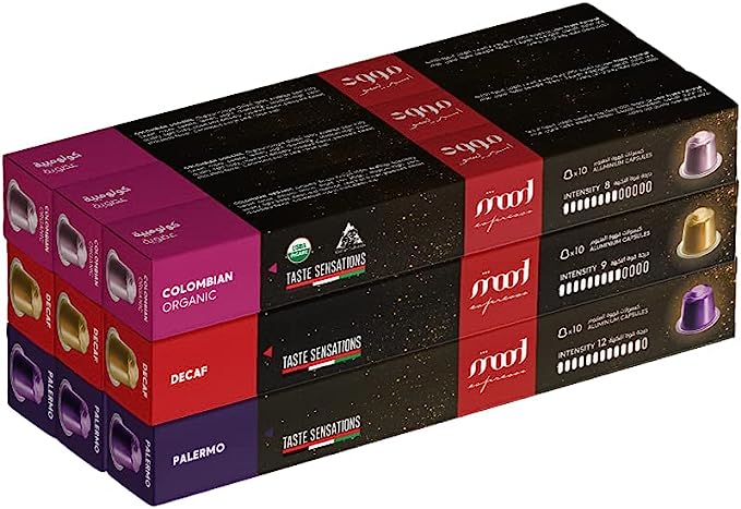 Mood Espresso - 90 Capsules 3 Flavors - Palermo, Decaf, Colombian Organic