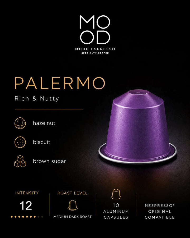 Palermo Nespresso Aluminium Capsules, Sleeve Pack, 10 Capsules,Intensity 12