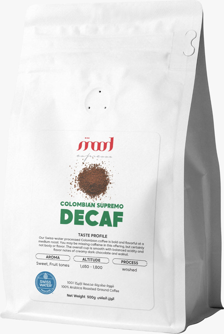 Mood Espresso Colombian Supremo Decaf Ground Coffee 500g | Swiss Water Process