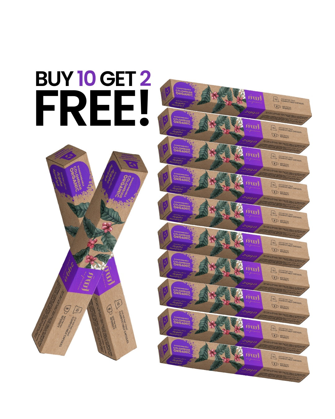 10+2 Free: Biodegradable Colombian Organic - Single Origin, 100% Arabica, Nespresso Compatible Capsules