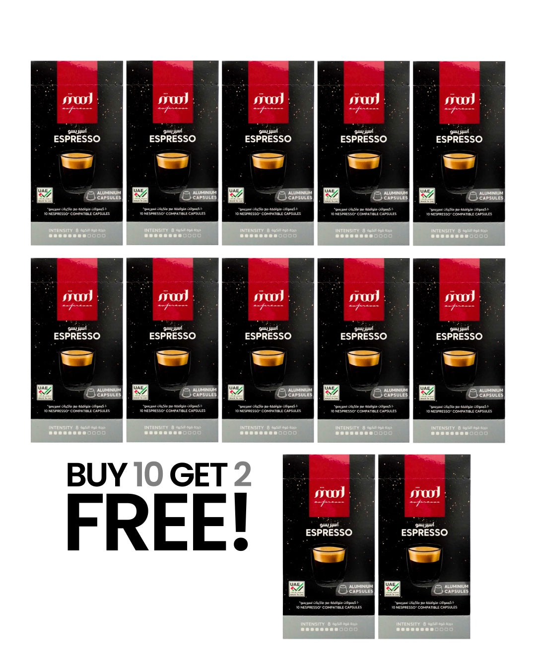 10+2 Free: Espresso Nespresso Compatible Aluminium Coffee Capsules, 55g (Intensity 8)