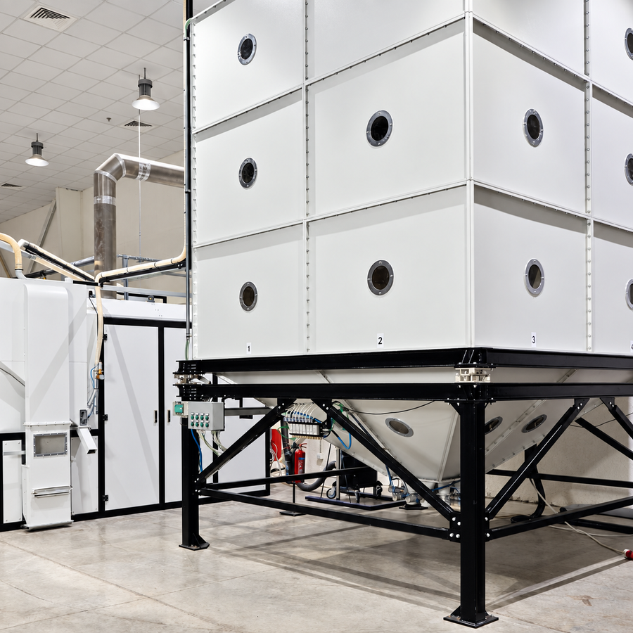 Coffee silos and processing equipment at Mood Espresso’s Dubai facility