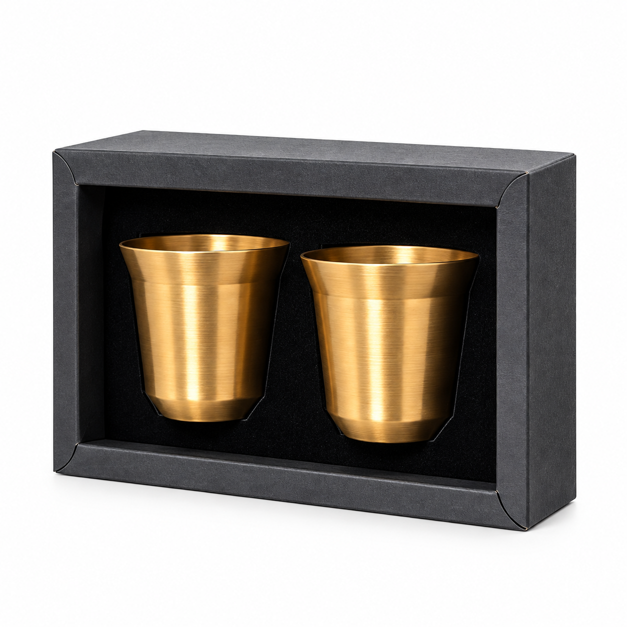 Gold 80ml stainless steel espresso cups, set of two in a gift box