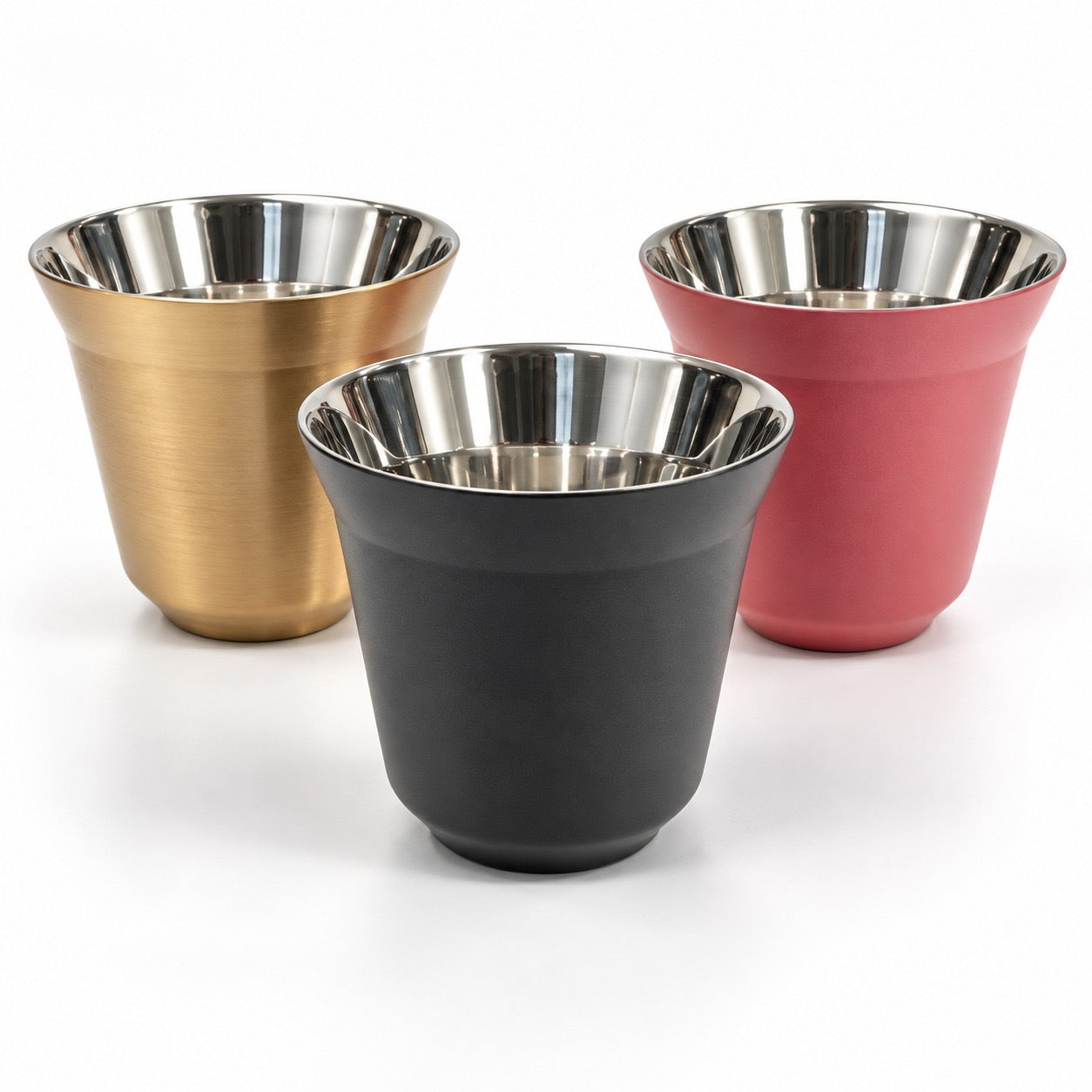 80ml espresso cups available in Red Gold and Black