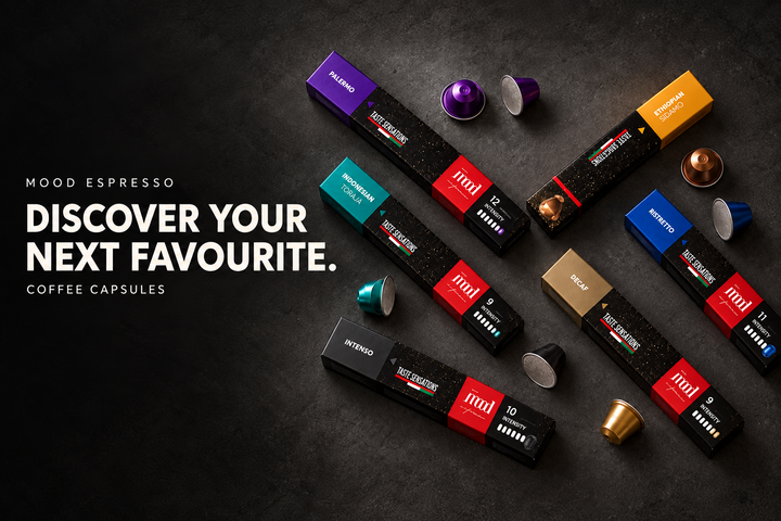 Mood Espresso capsule sleeves and aluminium coffee capsules