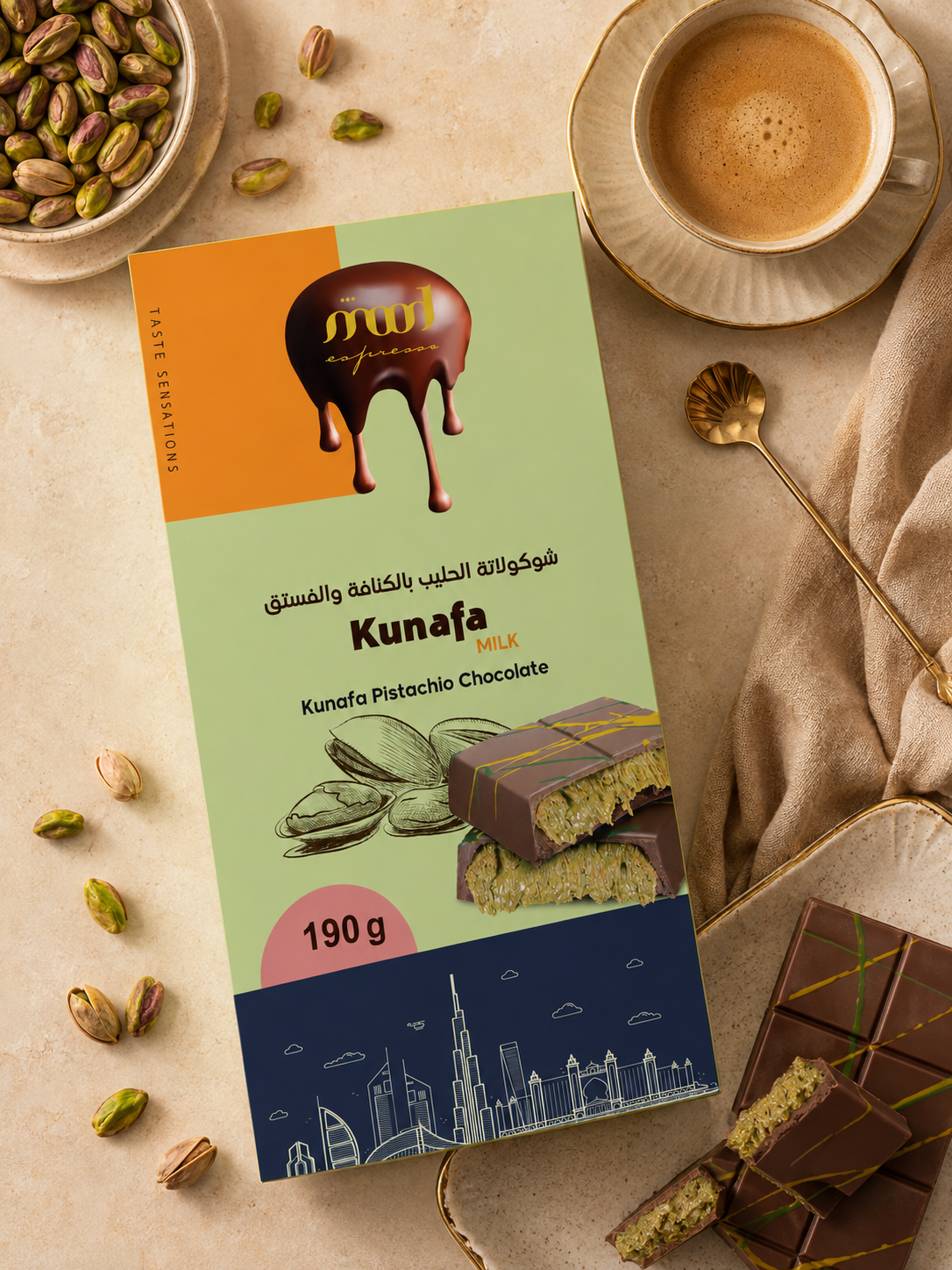 Kunafa Pistachio Milk Chocolate, 190 g