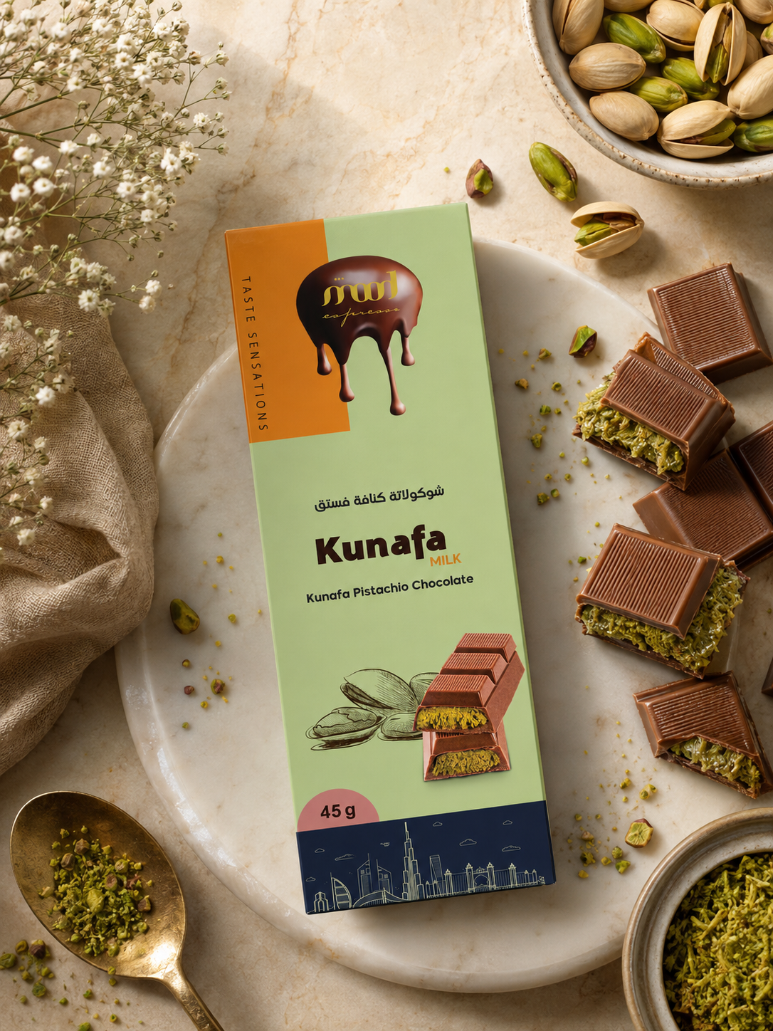 Kunafa Pistachio Milk Chocolate, 45 g