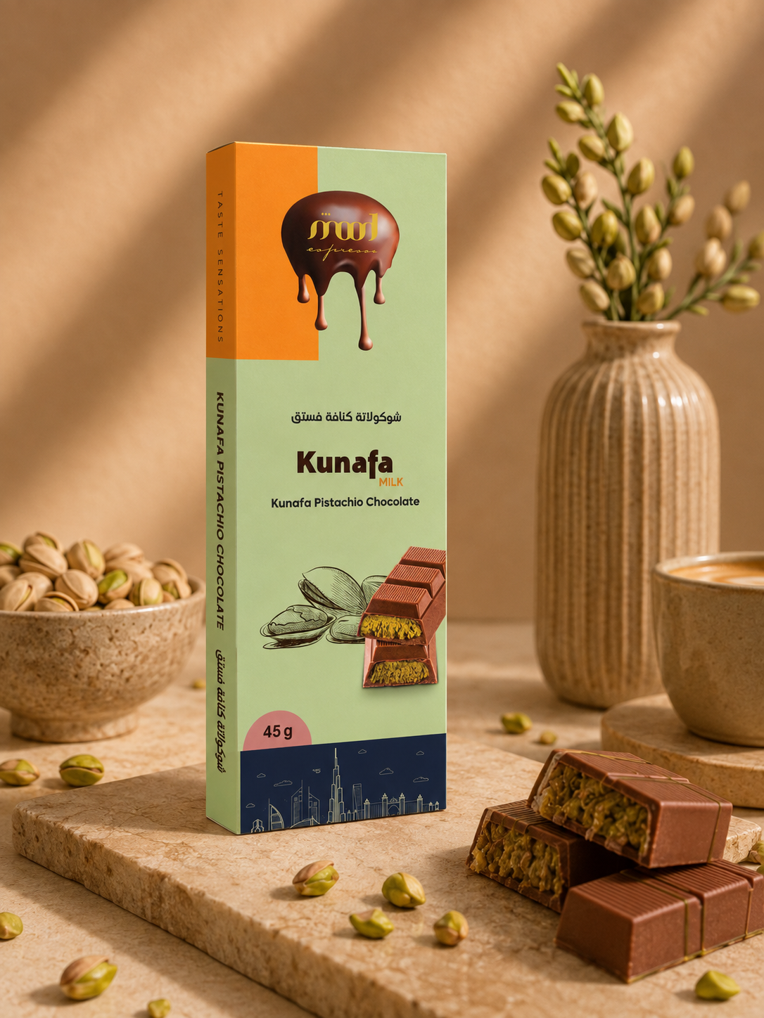 Kunafa Pistachio Milk Chocolate, 45 g
