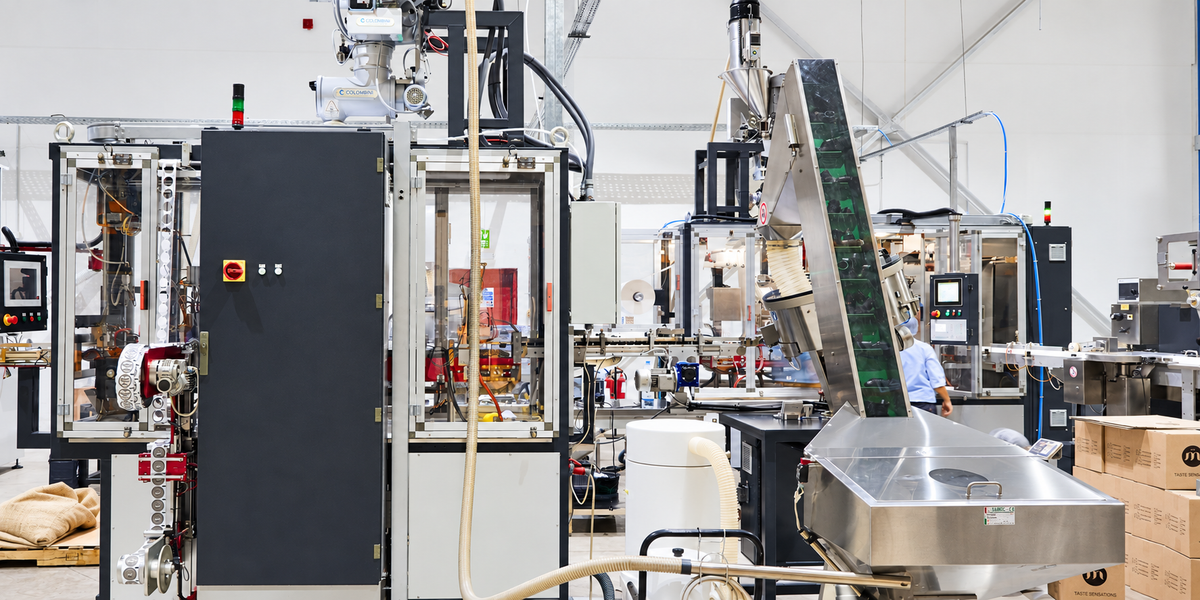Coffee manufacturing and packing equipment at Mood Espresso’s Dubai facility
