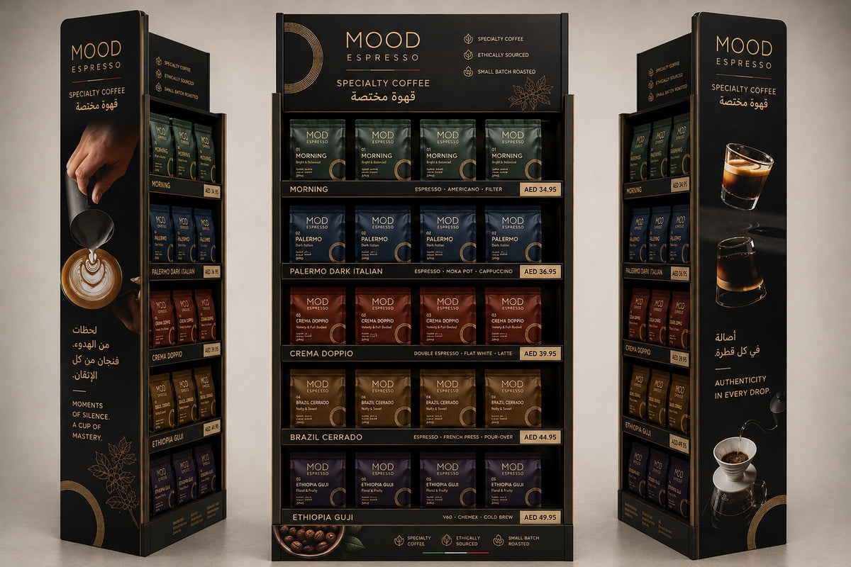 Mood Espresso specialty coffee display design concept