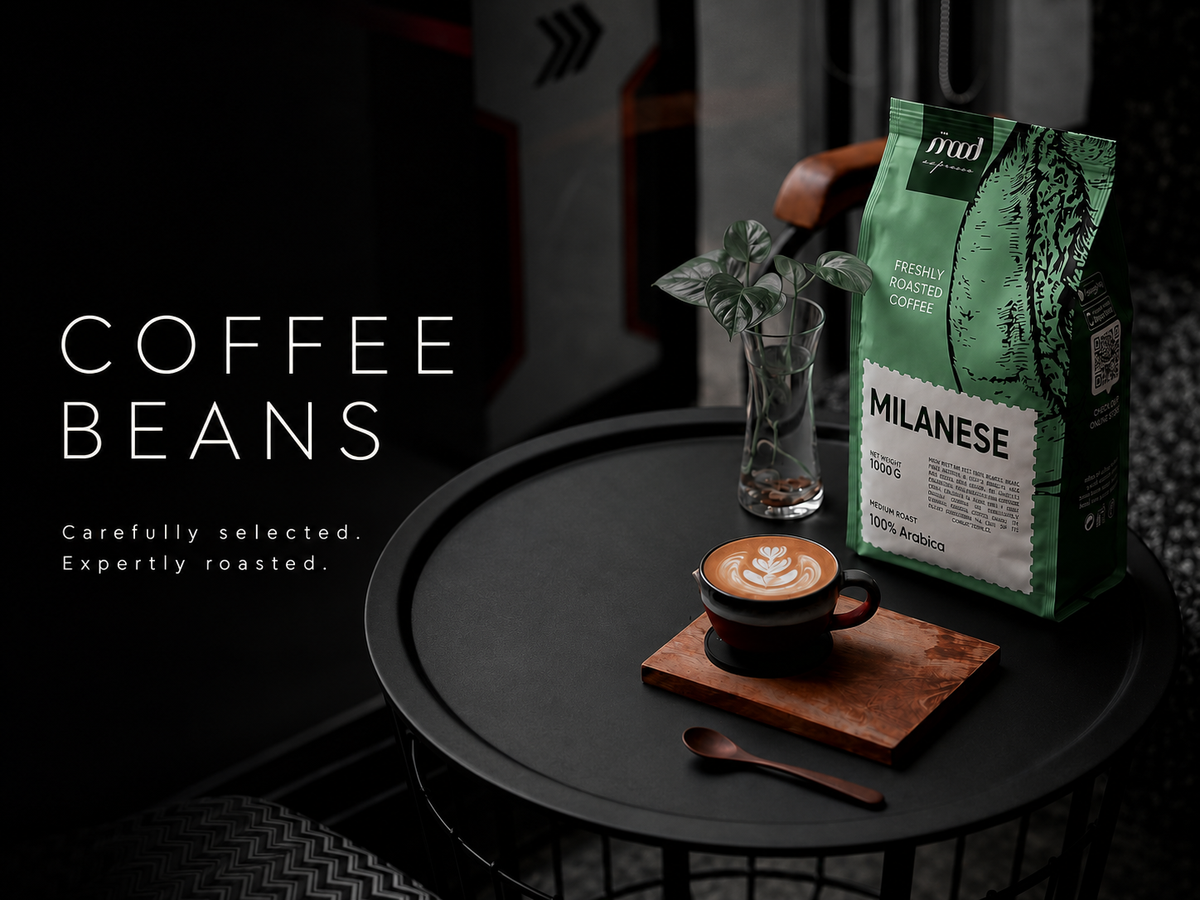 Coffee Beans. Carefully selected. Expertly roasted. Mood Espresso Milanese coffee.