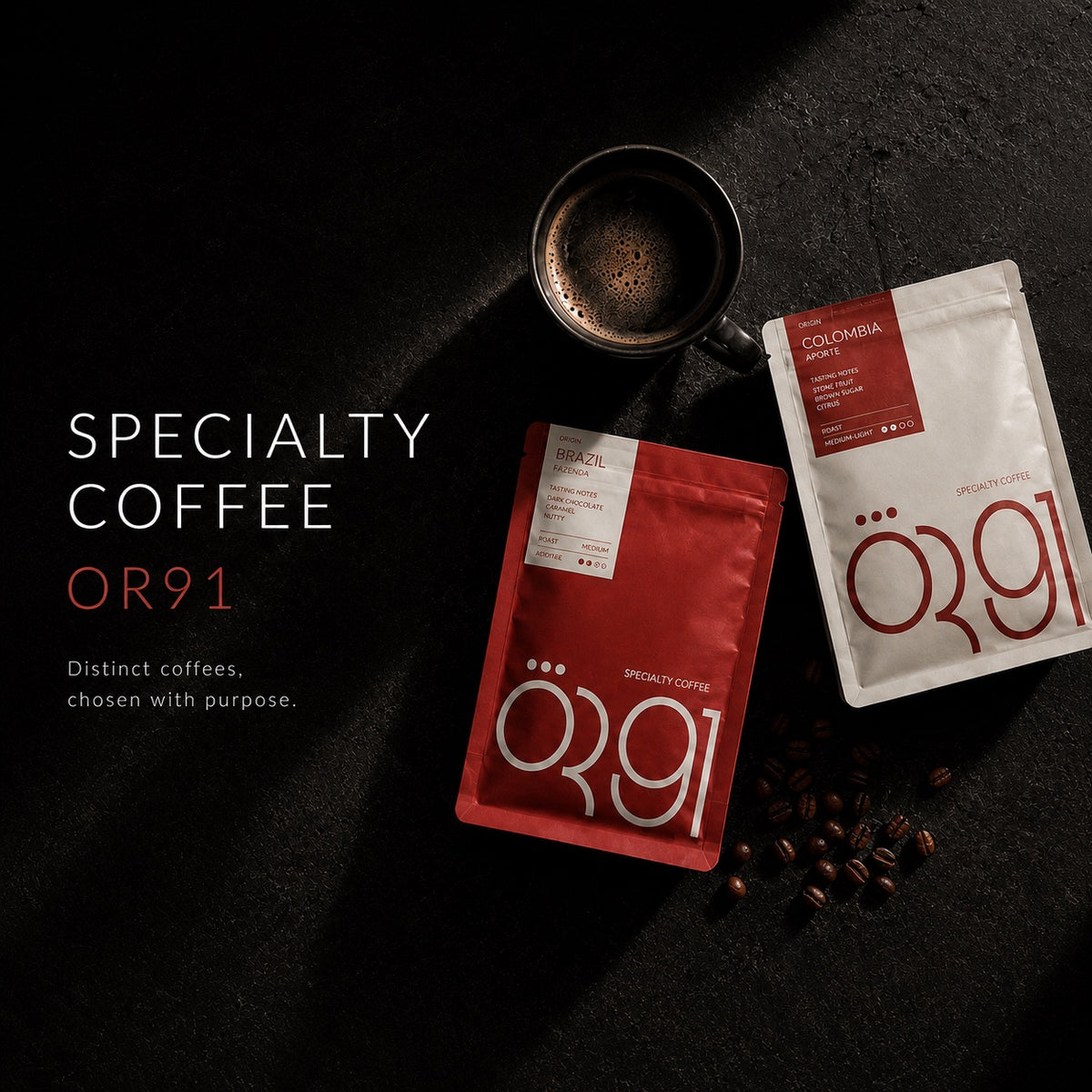 OR91 specialty coffee. Distinct coffees, chosen with purpose.