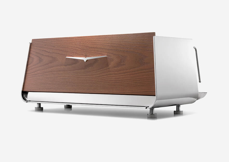 Victoria Arduino Eagle One: Rear three-quarter view · Wood back panel