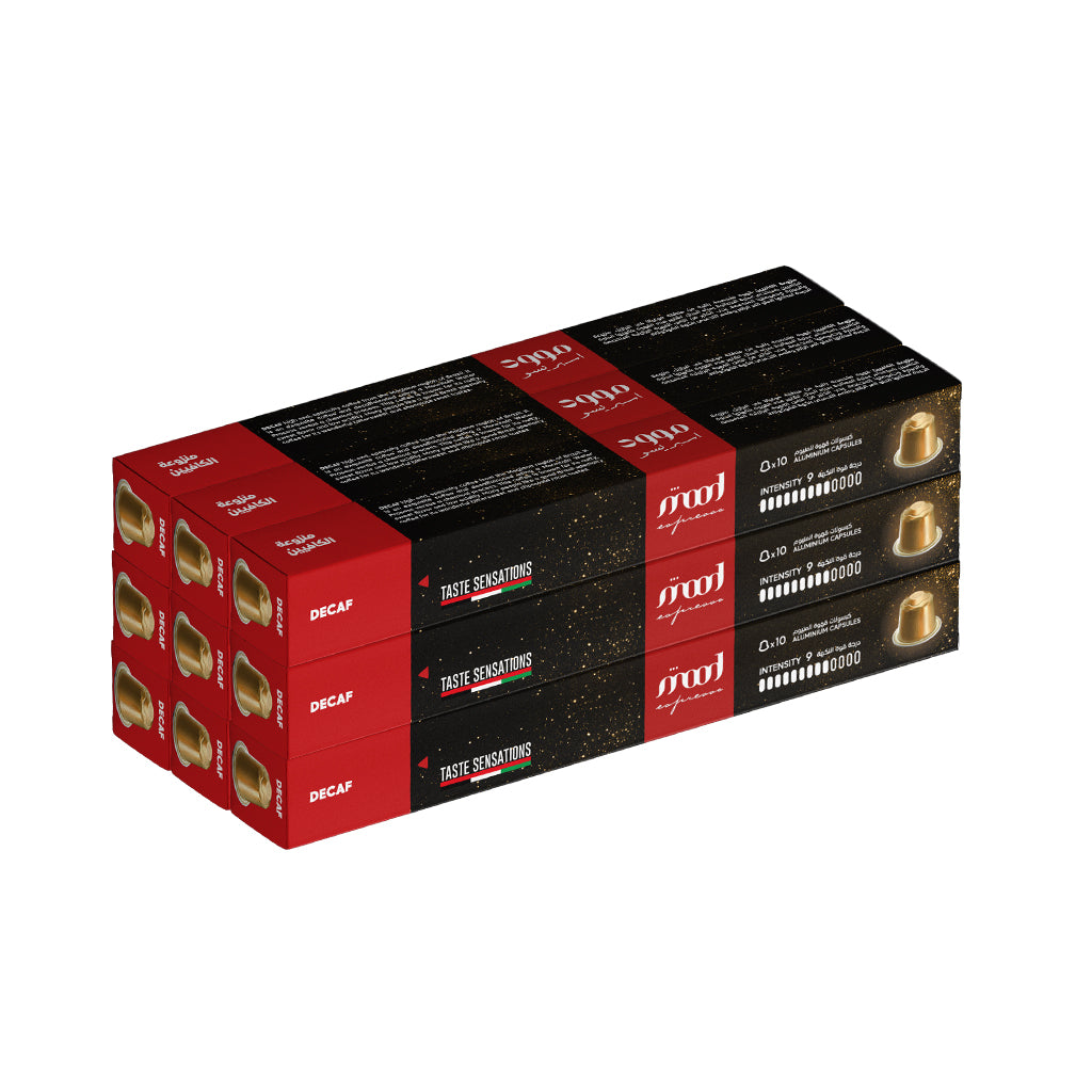 Decaf Nespresso Compatible Aluminium Capsules (90 Capsules, Pack of 9)