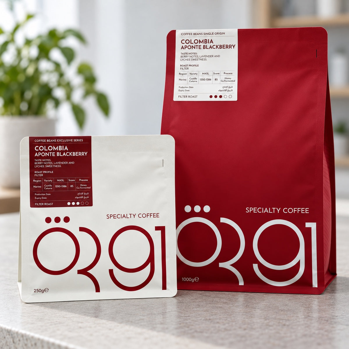 OR91 Colombia Aponte Blackberry specialty coffee in 250 g and 1 kg packaging