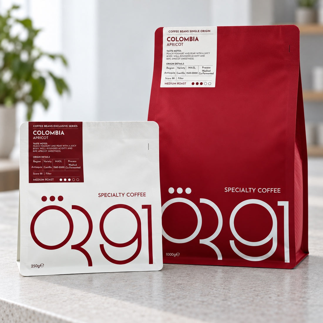 OR91 colombia apricot specialty coffee packaging
