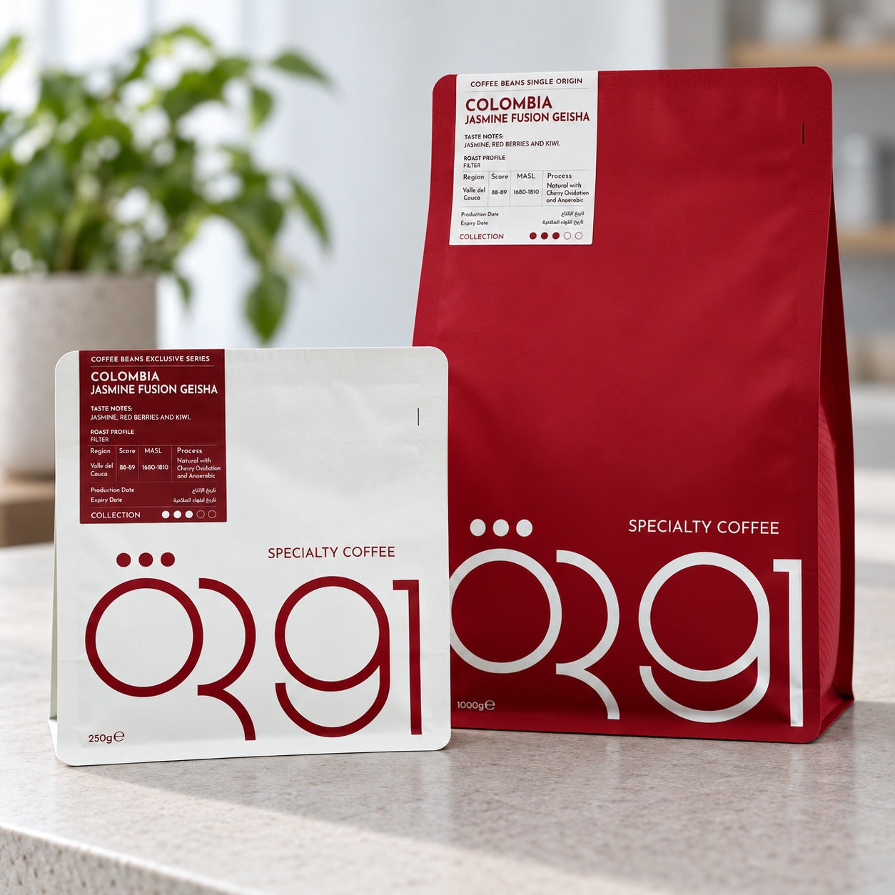 OR91 colombia jasmine fusion geisha specialty coffee packaging