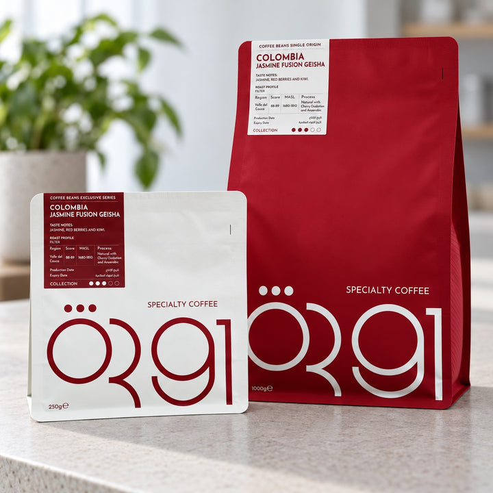 OR91 colombia jasmine fusion geisha specialty coffee packaging