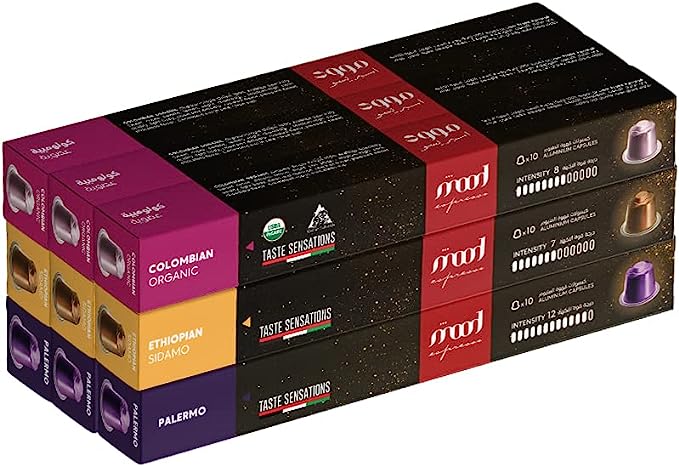 Mood Espresso - 90 Capsules 3 Flavors - Palermo, Ethiopian Sidamo, Colombian Organic