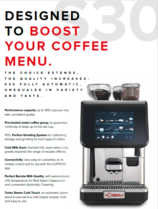 ماكينة صنع القهوة الأوتوماتيكية بالكامل LaCimbali S30 CS11 MilkPs، قابلة للذوبان