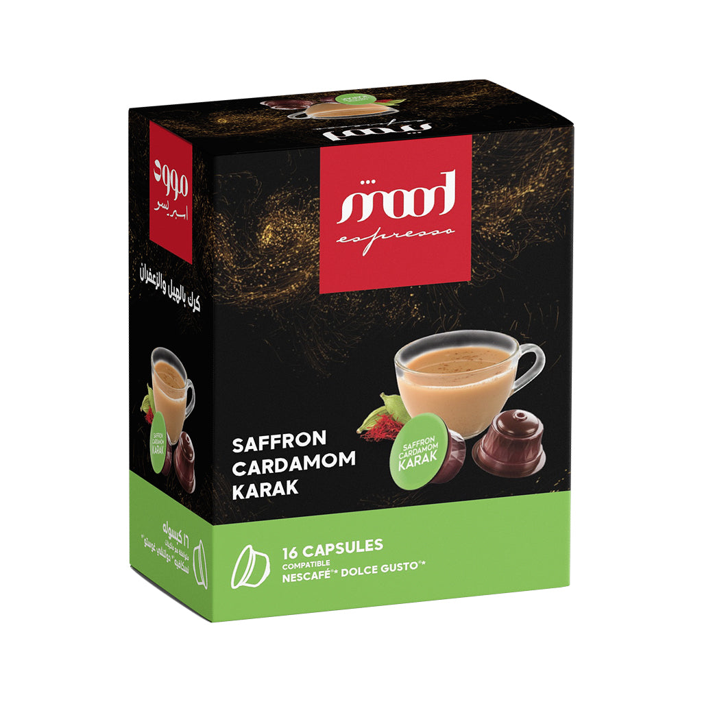 saffron cardamom karak tea-nescafe  dolce gusto compactable capsules box-mood espresso -16 capsule box 